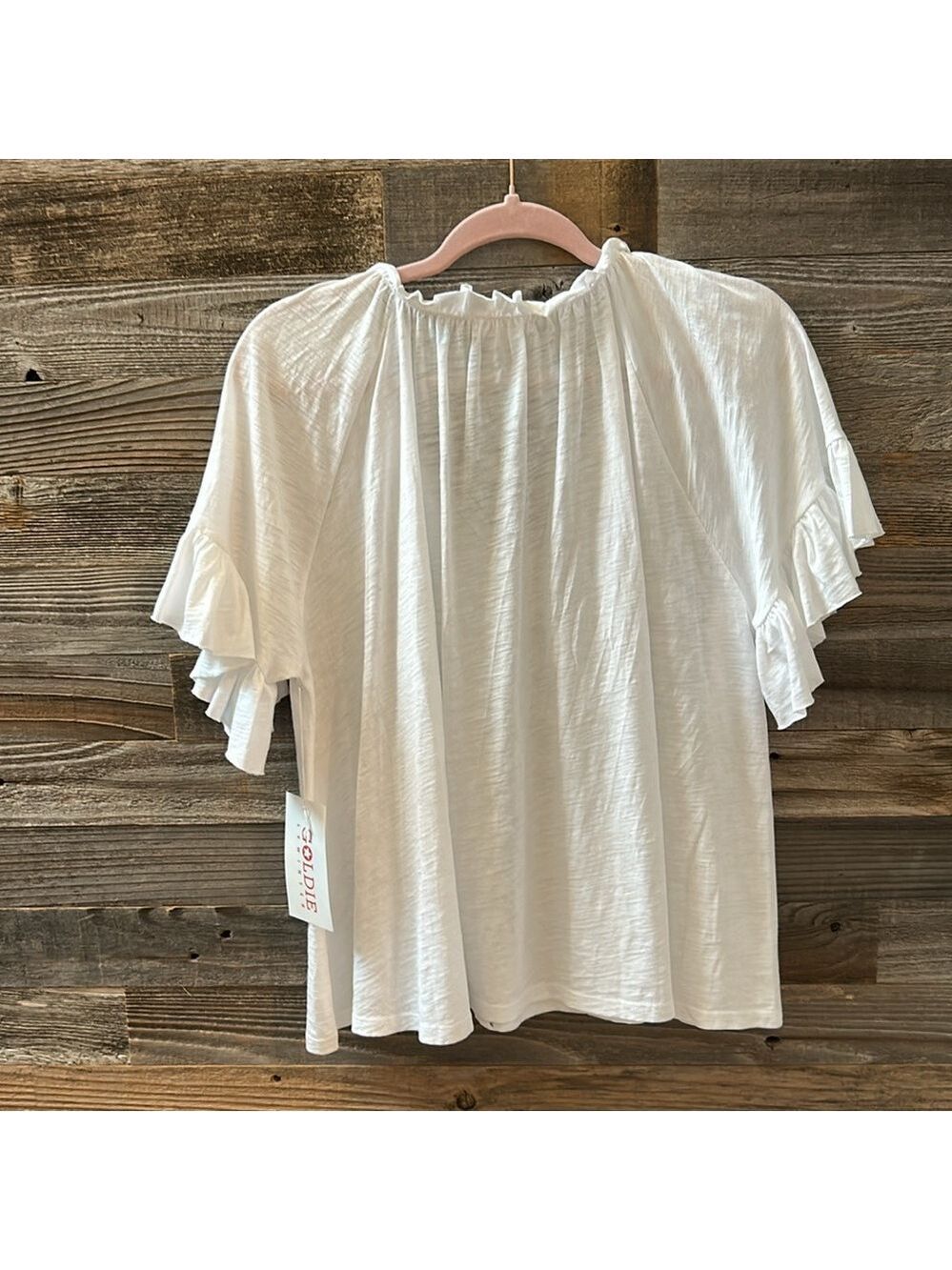 NWT Goldie Lewinter Butterfly Peasant Ruffle Sleeve White 100% Cotton Tee Small - Picture 5 of 10